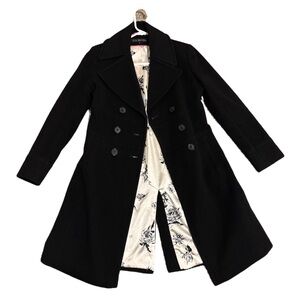 Via Spiga Black Trench Coat with Floral Lining